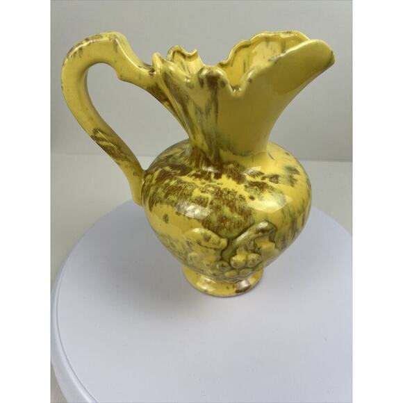 Mid Century Glazed Pottery Pitcher Yellow‎ With Marbling - Picture 2 of 8